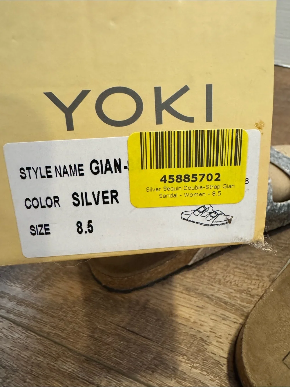 Yoki Silver Glitter Double-Buckle Slide Sandals Tan Cork-Style Soles Size 8.5